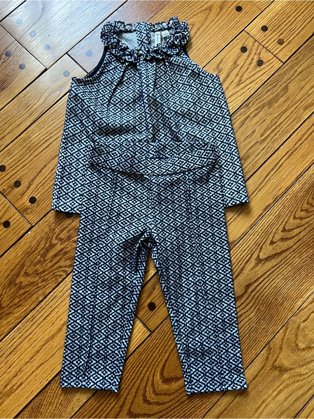 Janie and Jack Navy and White Diamond-Print Halter Romper Set